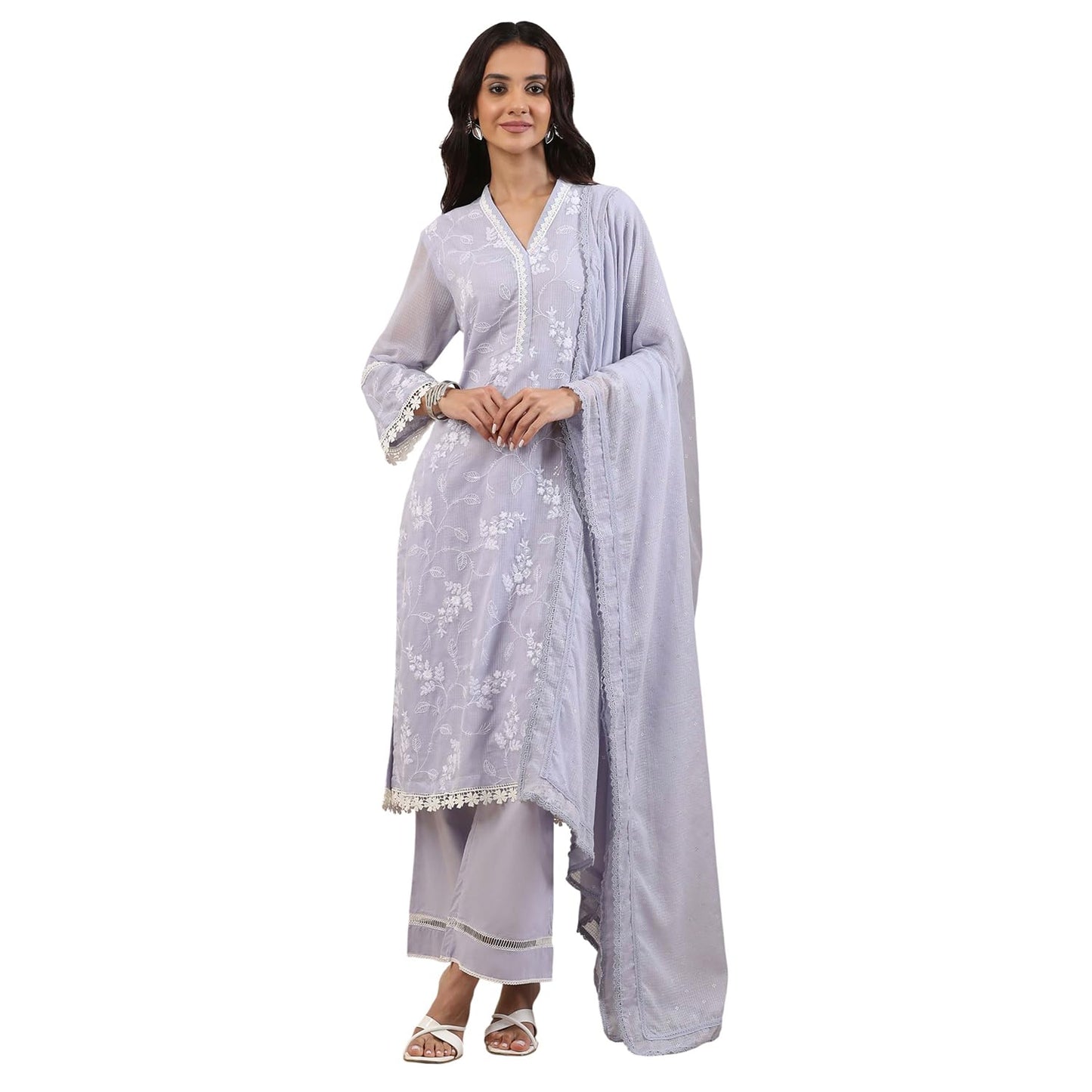 Biba Women Purple Cotton Straight Suit Set_34