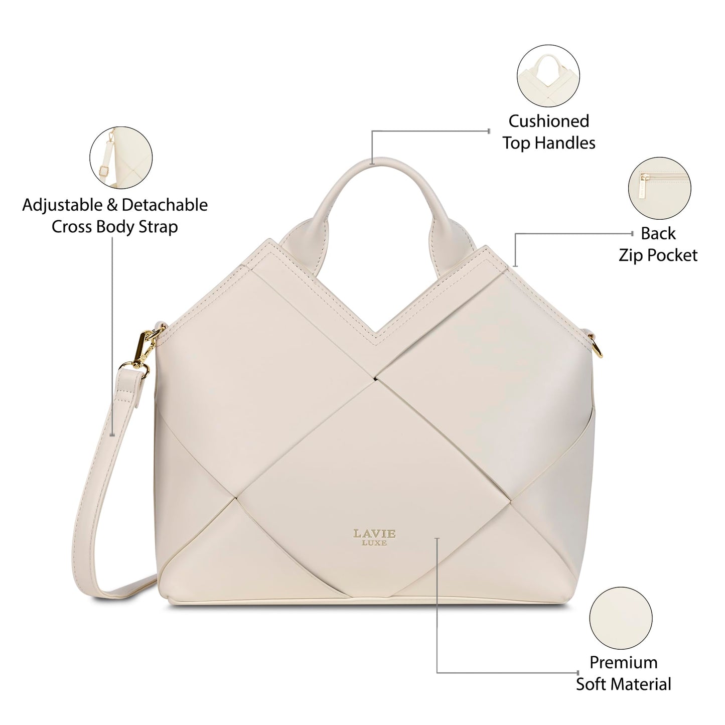 Lavie Luxe Women's Crossway Satchel Bag for Women | Satchel Handbag for Work | Ladies purse | Stylish Shoulder Bag | Gift for Women