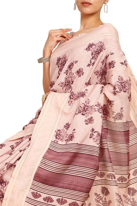 Soch Womens Peach Art Silk Floral Print Saree