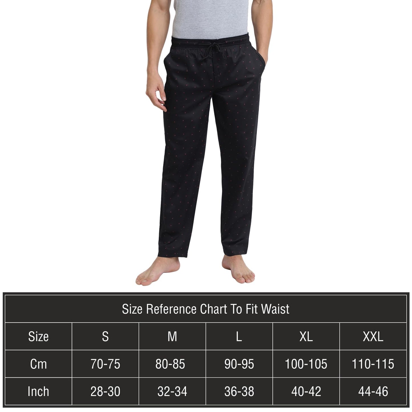 Van Heusen Men Athleisure Allover Print Pyjamas - 100% Combed Cotton - Drawstring Waist, Ultra Soft_50082_APP13_Large, Black