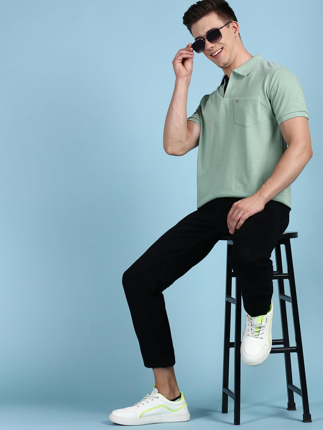 Lux Cozi Men's Half Sleeve Soild Casual T-Shirt with Chest Pocket_COZI_2122_MTGRN_L_1PC Mint Green