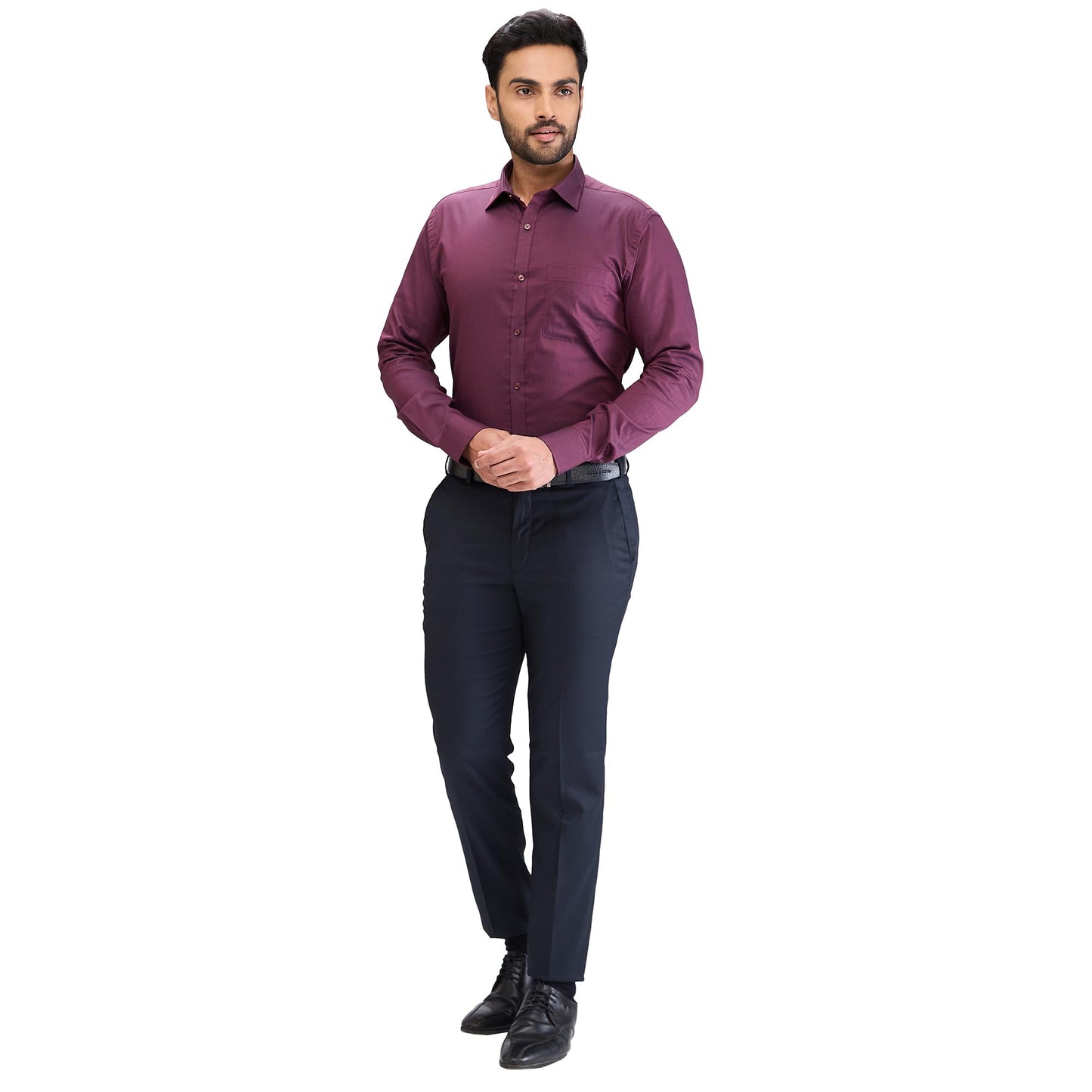 Park Avenue Men's Neo Fit Solid Pattern Polyviscose Blend Flat Front Formal Trouser (Size: 30)-PMTY07284-B8 Dark Blue
