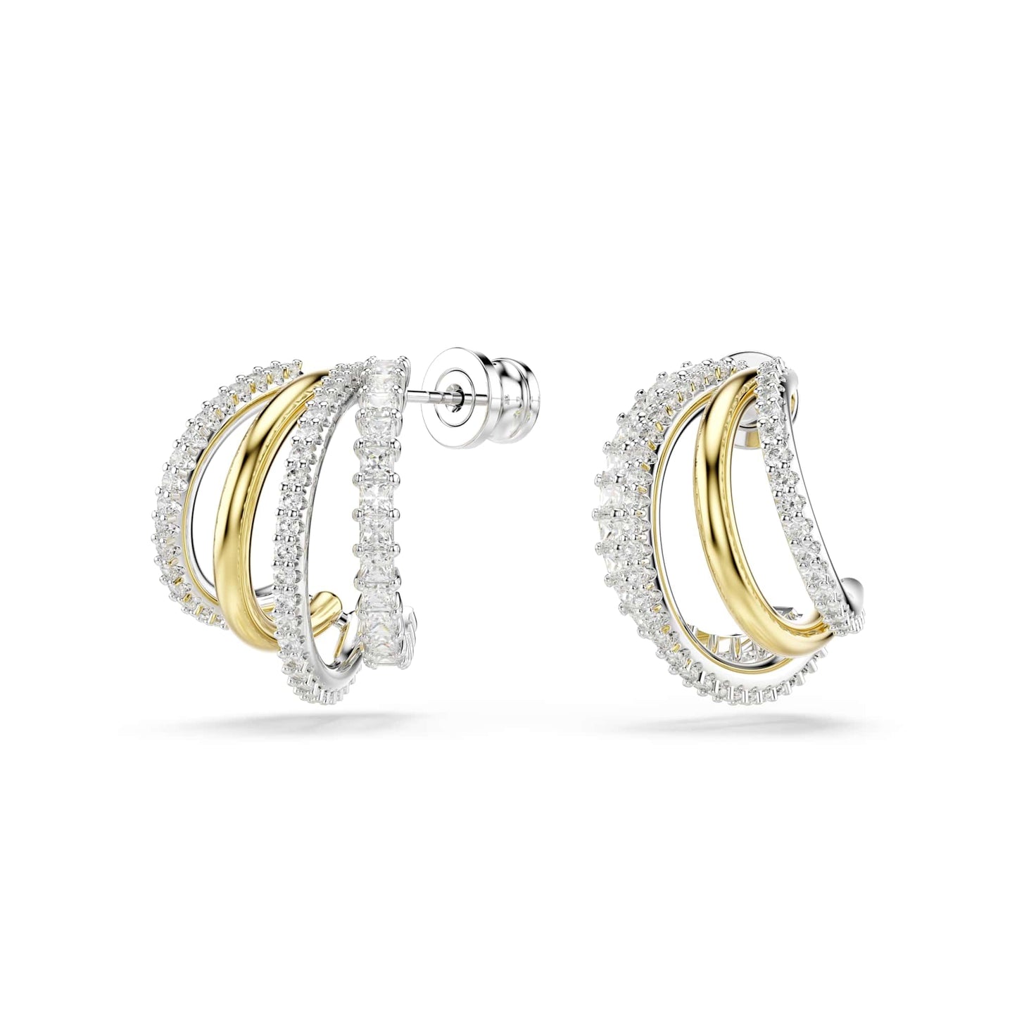 [Official] [Swarovski] Hyperbola Hoop Earrings, Mixed Cut, Mini, White, Mixed Metal Finish, ワンサイズ, Mixed metal finish, zirconia, No Gemstone