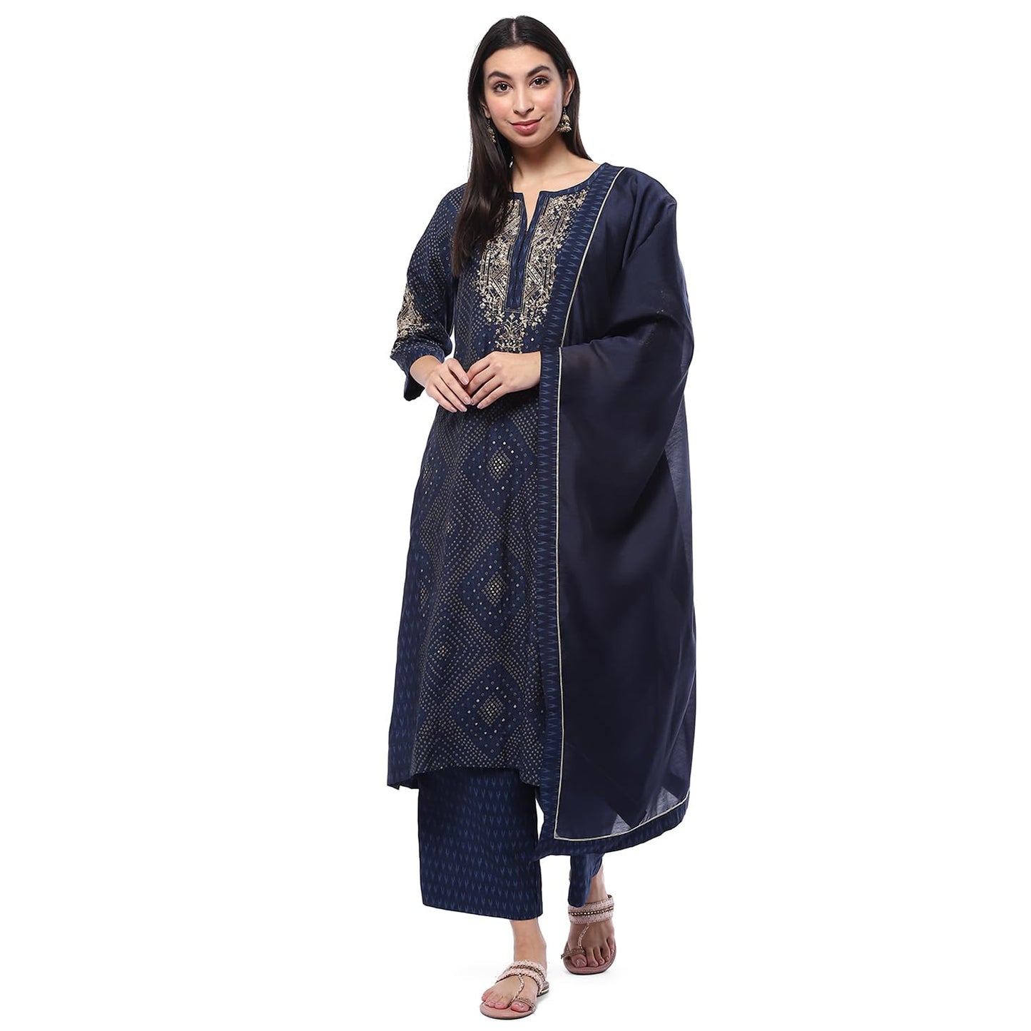 BIBA Women's Indigo Modal Solid A Line Suit Set (SKD10079AW24IND_Blue