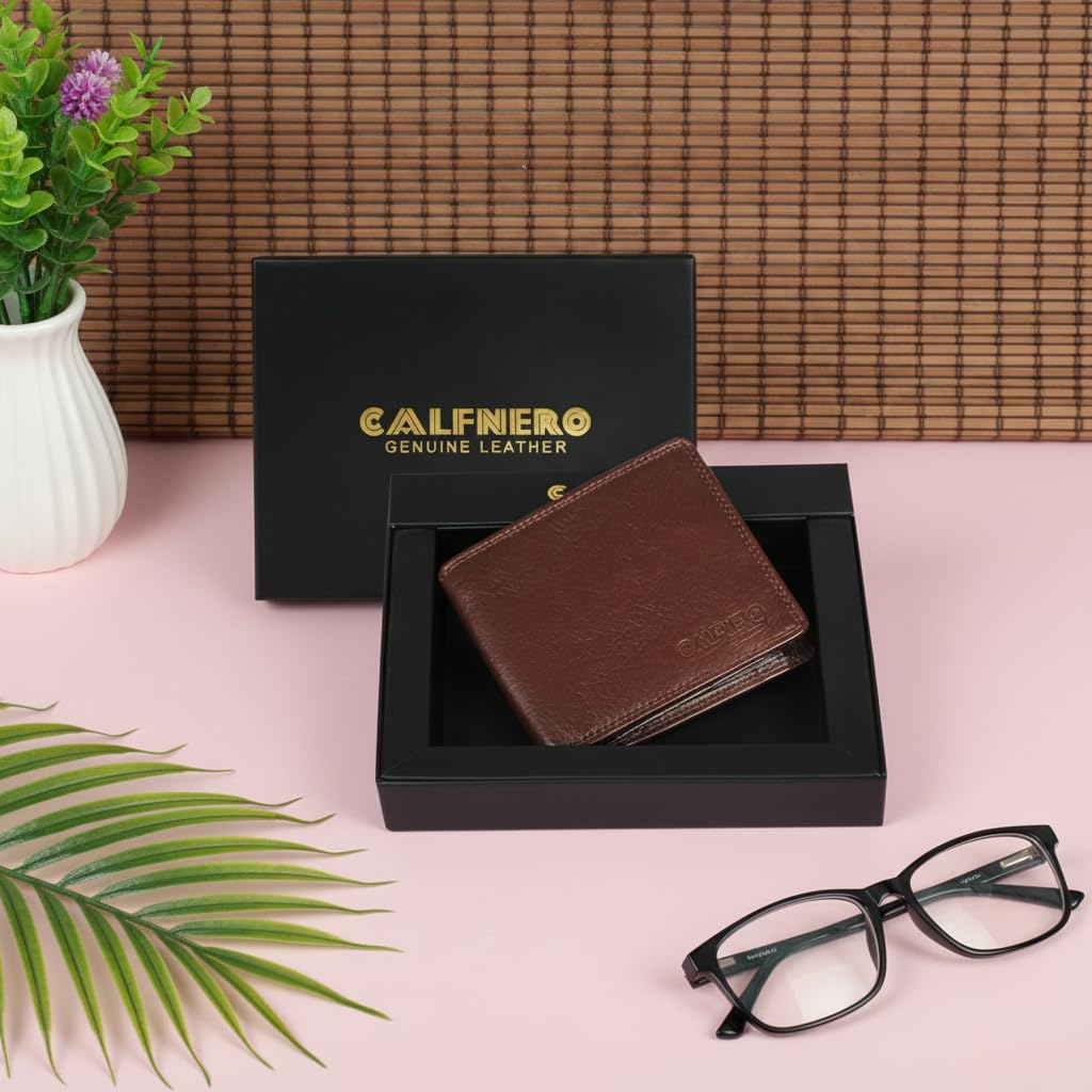 Calfnero Genuine Leather RFID Bifold Wallet for Men | Premium Vintage Leather Wallet with Flip-Up Card Holder, 12 Card Slots & Dual Cash Compartments
