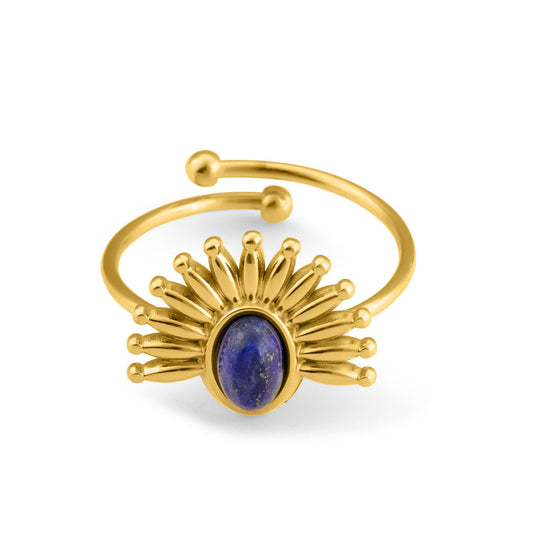 PALMONAS Blue Stone Sunburst Adjustable Size Ring for Women - Gift for Girls & Women, Women's Jewellery | Waterproof & Anti Tarnish Rings