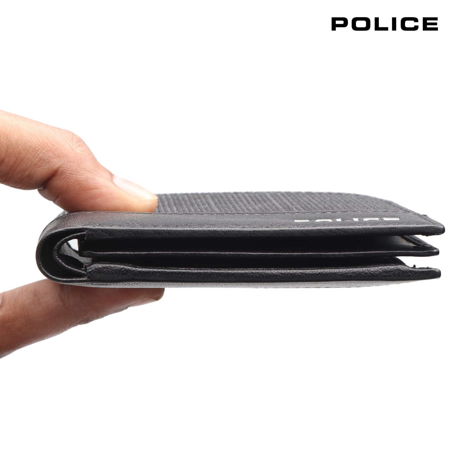 Police Xander Over Flap Coin Wallet Mens Wallet Genuine Leather Wallet for Men Bifold Purse with Card Holder 4 Credit Card Slots 1 Coin Pocket - Black Stripes