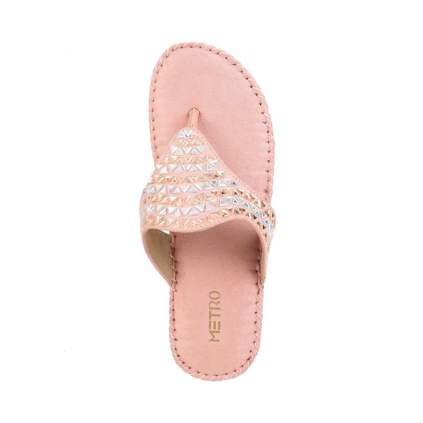 Metro Women's Pink Embellished Faux Leather Comfy Fashion Sandals