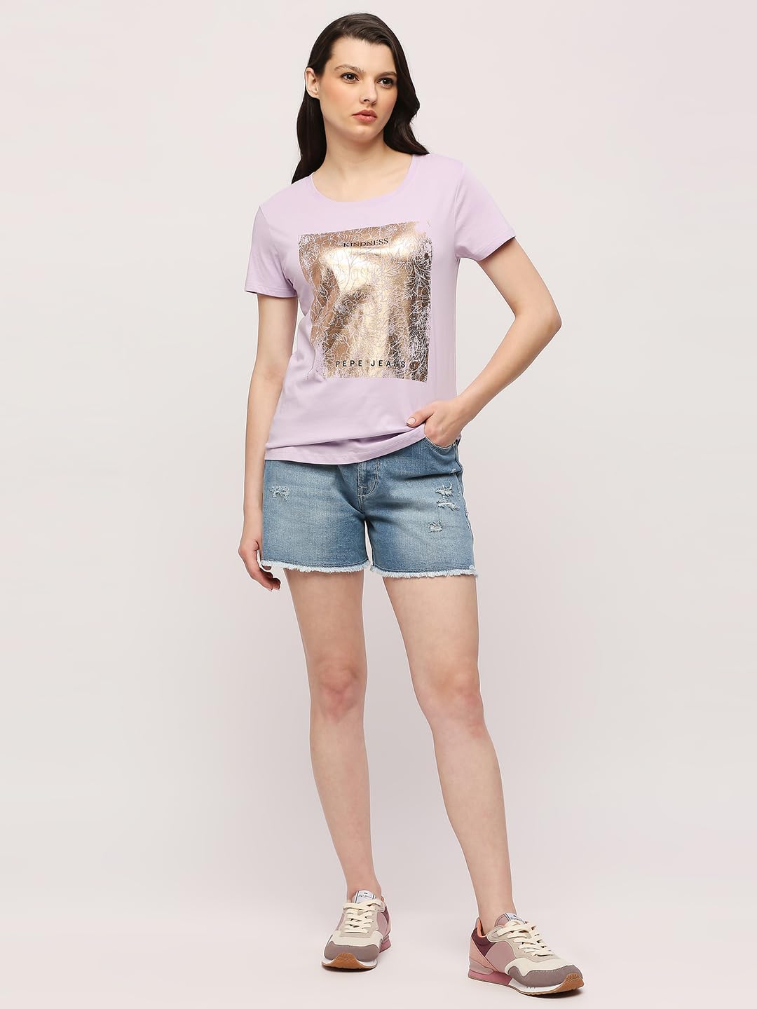 Pepe Jeans Women's Regular Fit Foil Printed T-Shirts