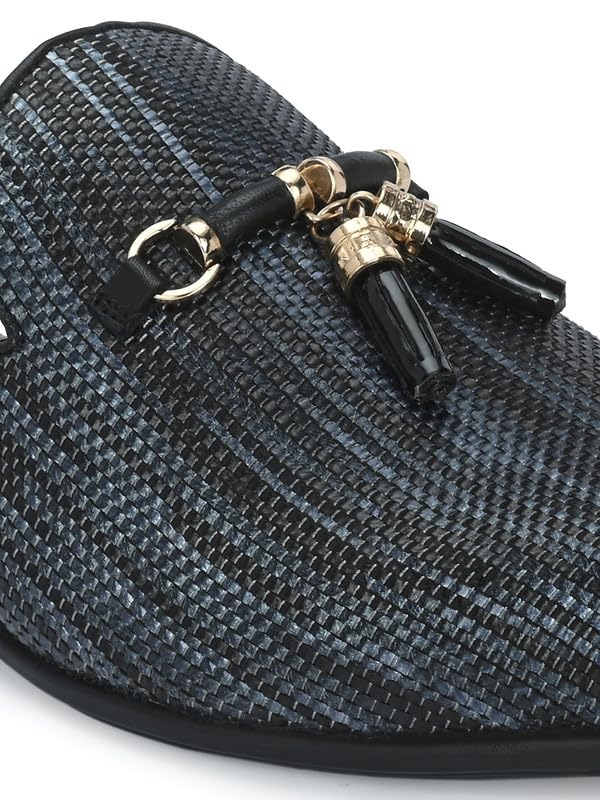 HITZ Men's Black Leather Half Shoes Ethnic Wear Mule Shoes - UK 7