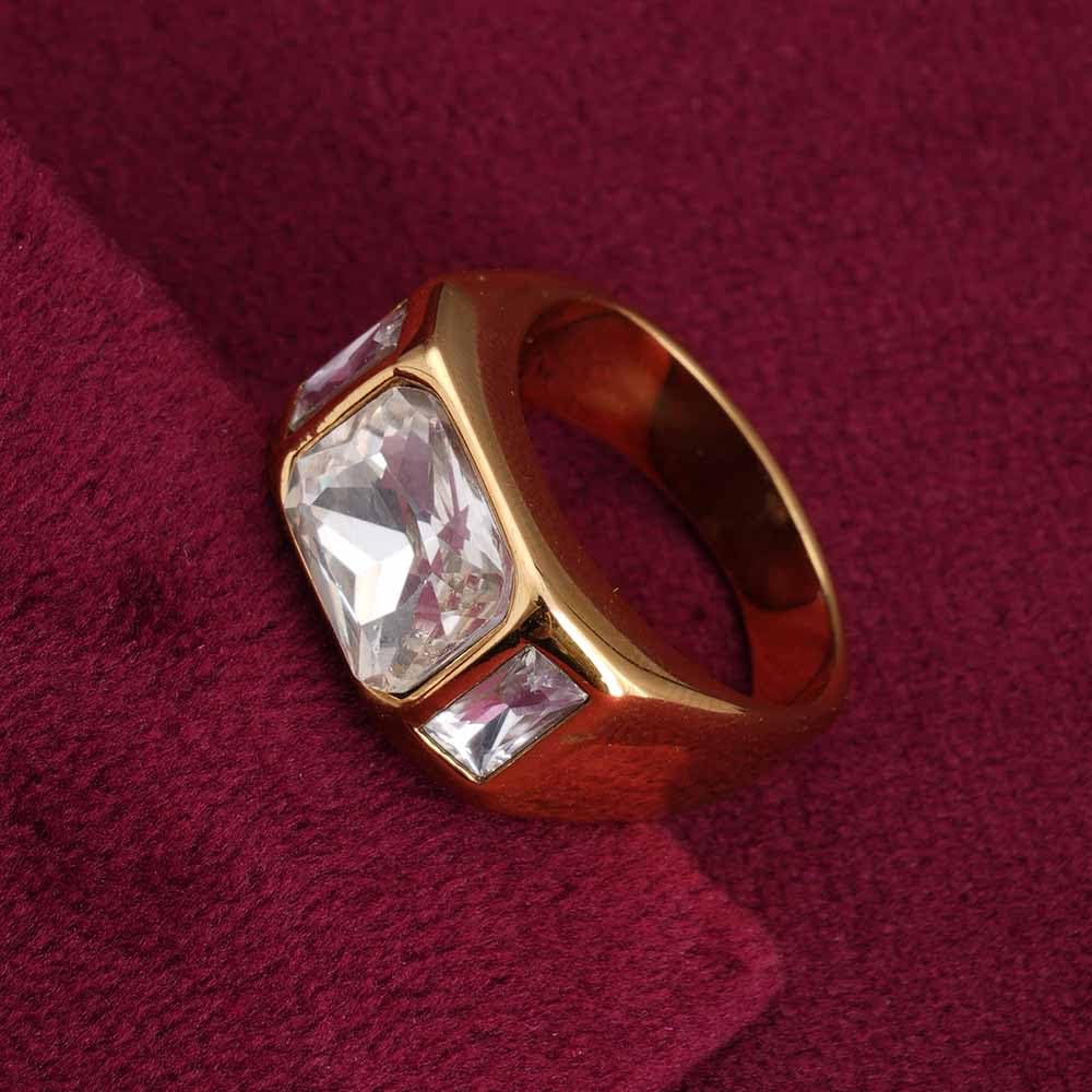 PALMONAS Zircon Studded Gold Chunky Ring for Womens - Waterproof & Anti-Tarnish (Size-8)
