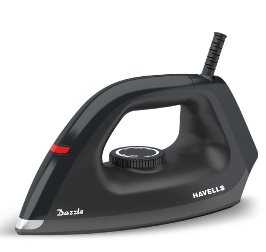 Havells Dry Iron Dazzle 1100 Watts, Iron Press, Greblon Non Sick Soleplate with German Technology, Shock Proof Body, Aerodynamic Design, 360° Swivel Cord, 2 Year Manufacturer Warranty (Black)