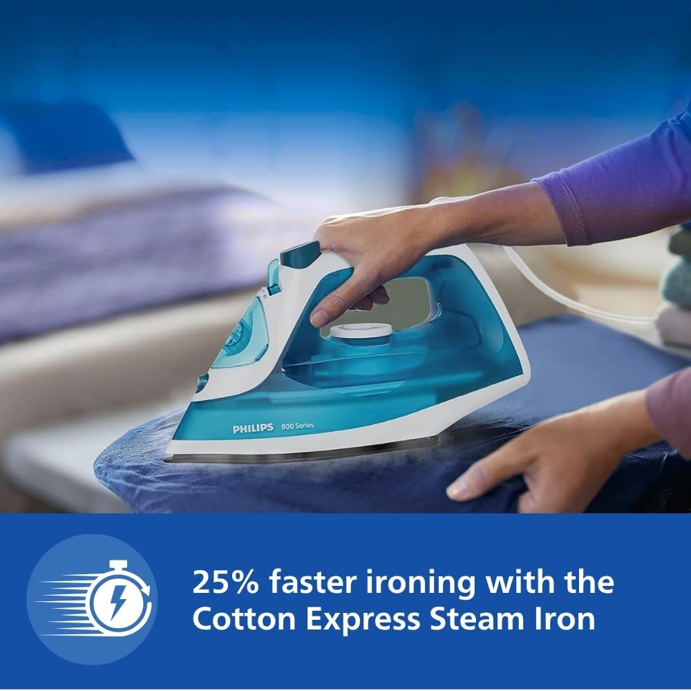 Philips Steam Iron DST0820/20 (World no. 1 Ironing Brand) Powerful 15 gm/min Steam Output with Spray, Multilayer Coated Non stick Soleplate with 1250 W quick Heat up