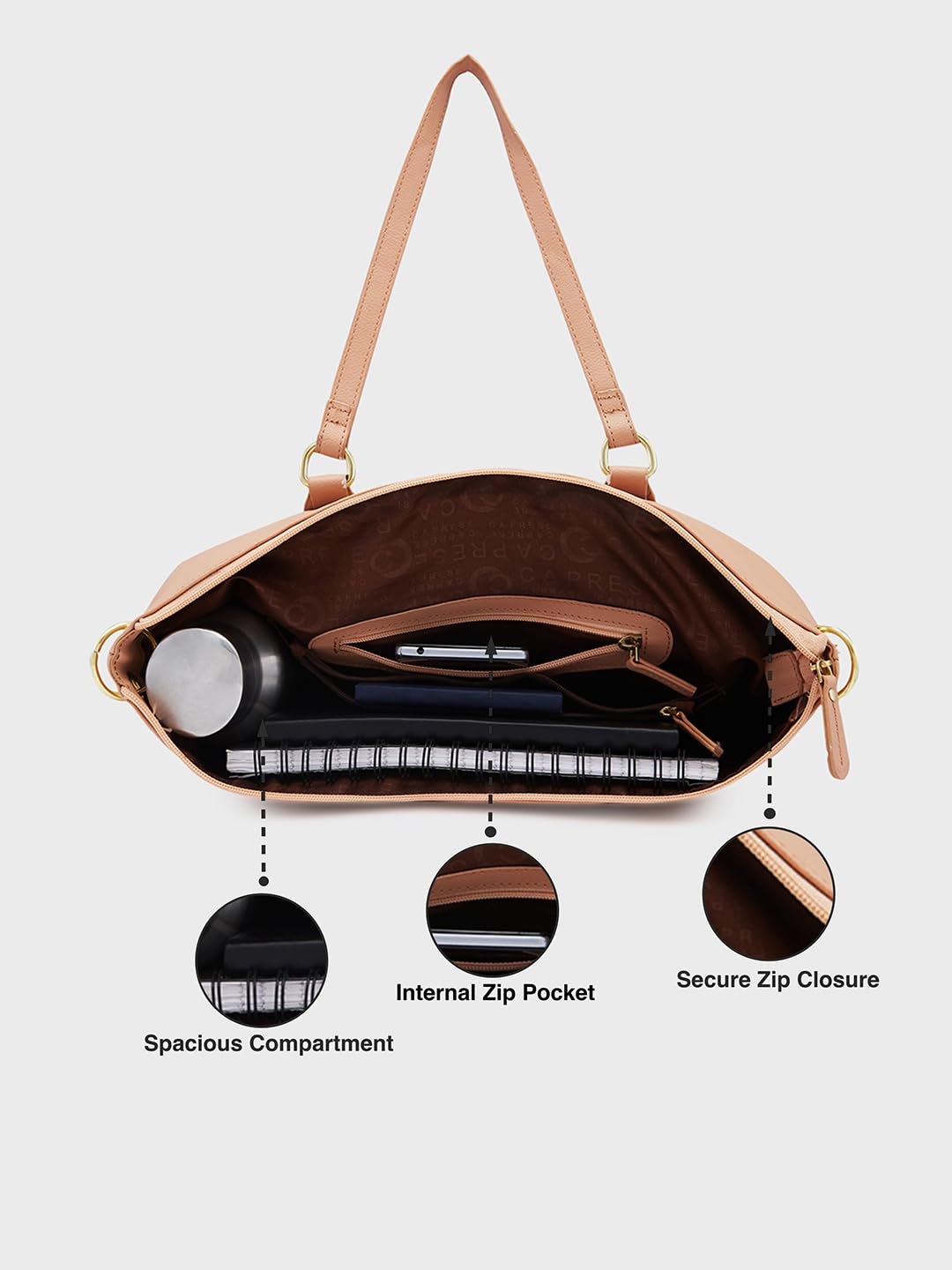 Caprese Amelia Satchel Handbag for Women Shoulder Bag with Multiple Pockets| Trendy and Functional Spacious Design Ideal for Work Everyday Outings and Travel