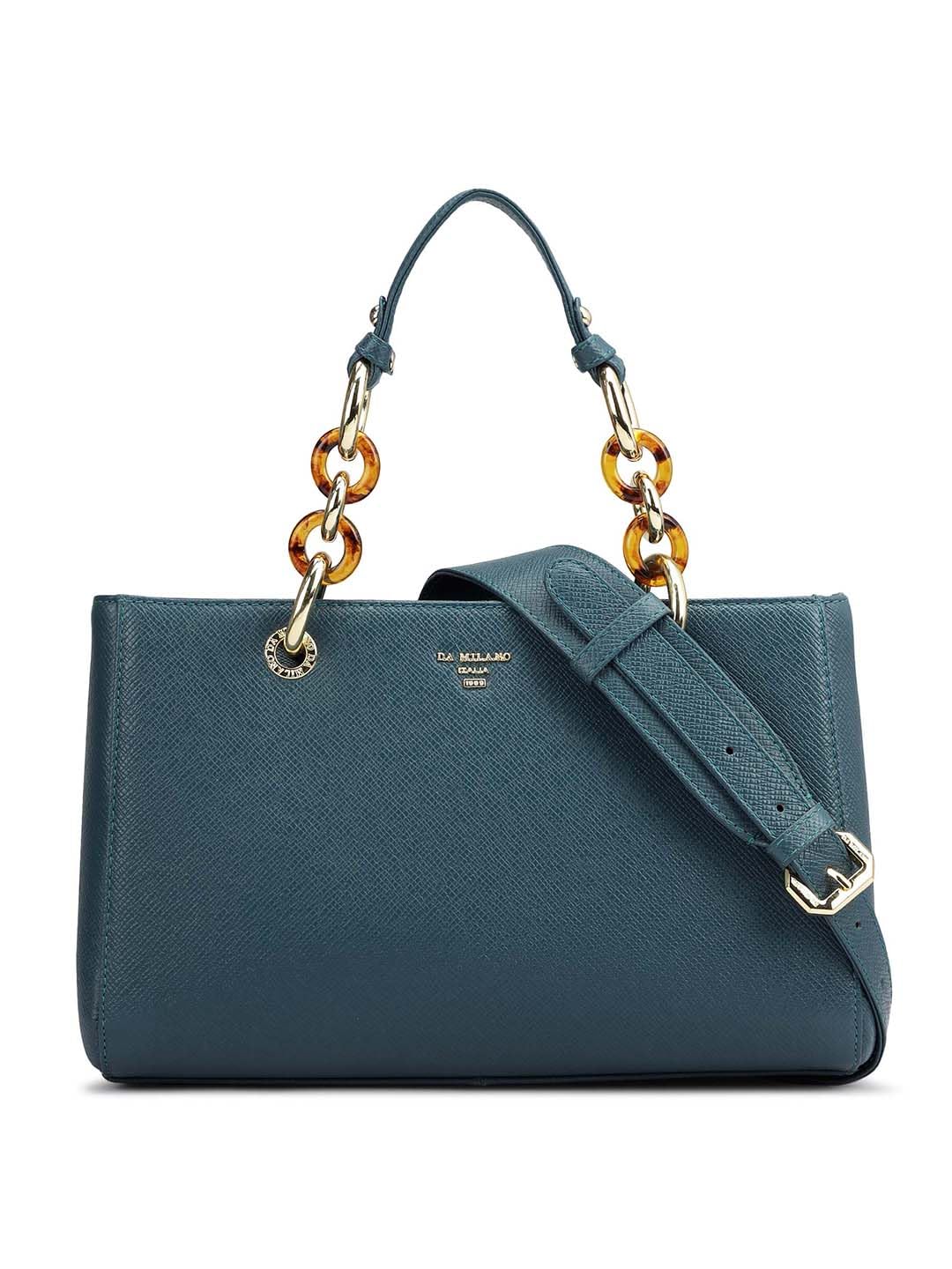 Da Milano Genuine Leather Blue Satchel (00706C) (Small)