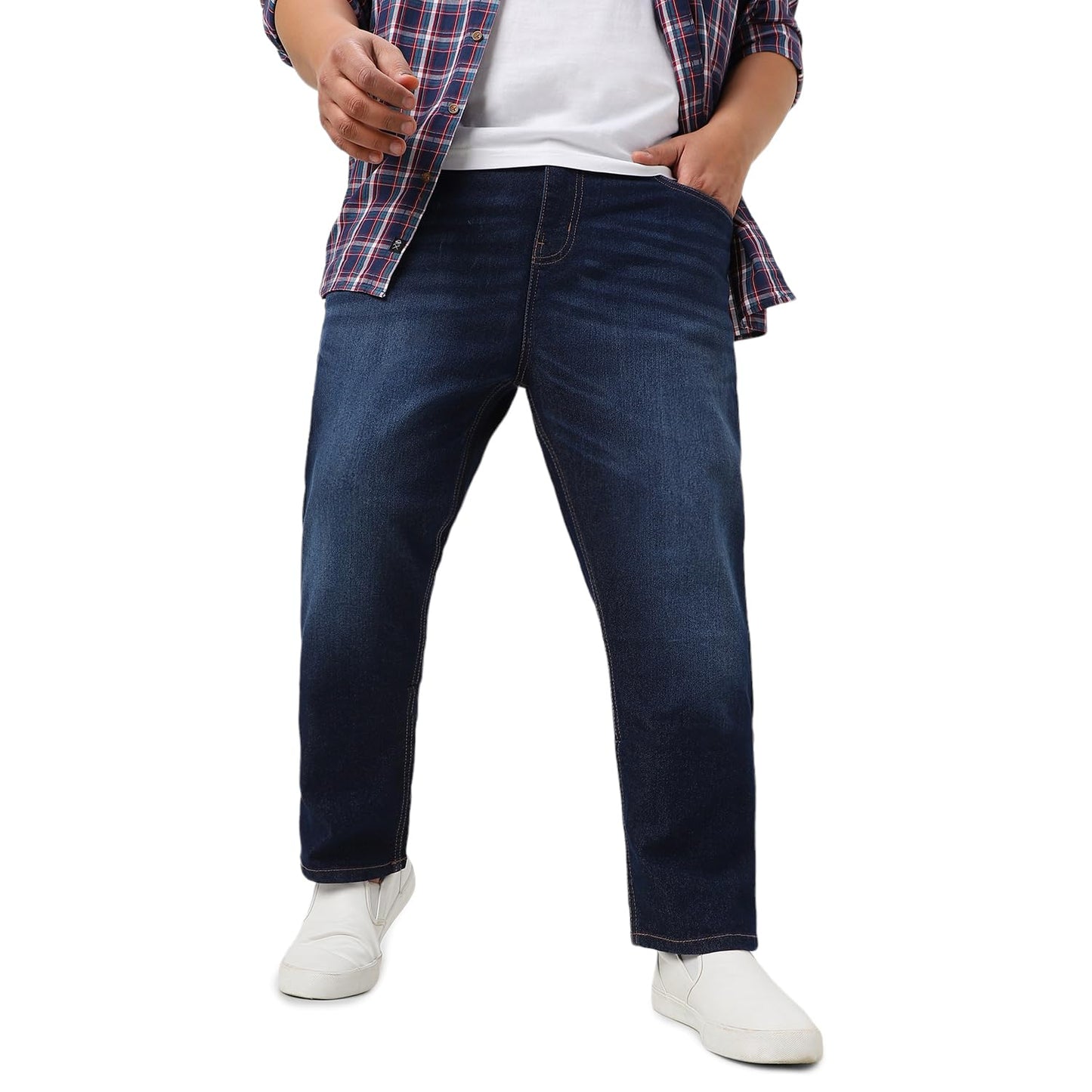 Urbano Plus Men's Dark Blue Regular Fit Washed Jeans Stretchable (plusavwhskrwhip-dblu-44)