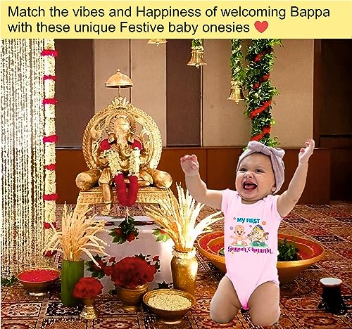 Lillypupp My First Ganesh Chaturthi Dress For Baby Boy Girl| Ganpati Special Unisex Cotton Romper Bodysuit For New Born Baby Clothes.