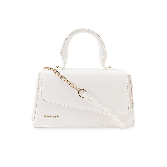 Fastrack Lil’Spark Sling | White Faux-Leather Women’s Handbag | Sling with Fixed Handle & Detachable Strap for Casual & Party Carry