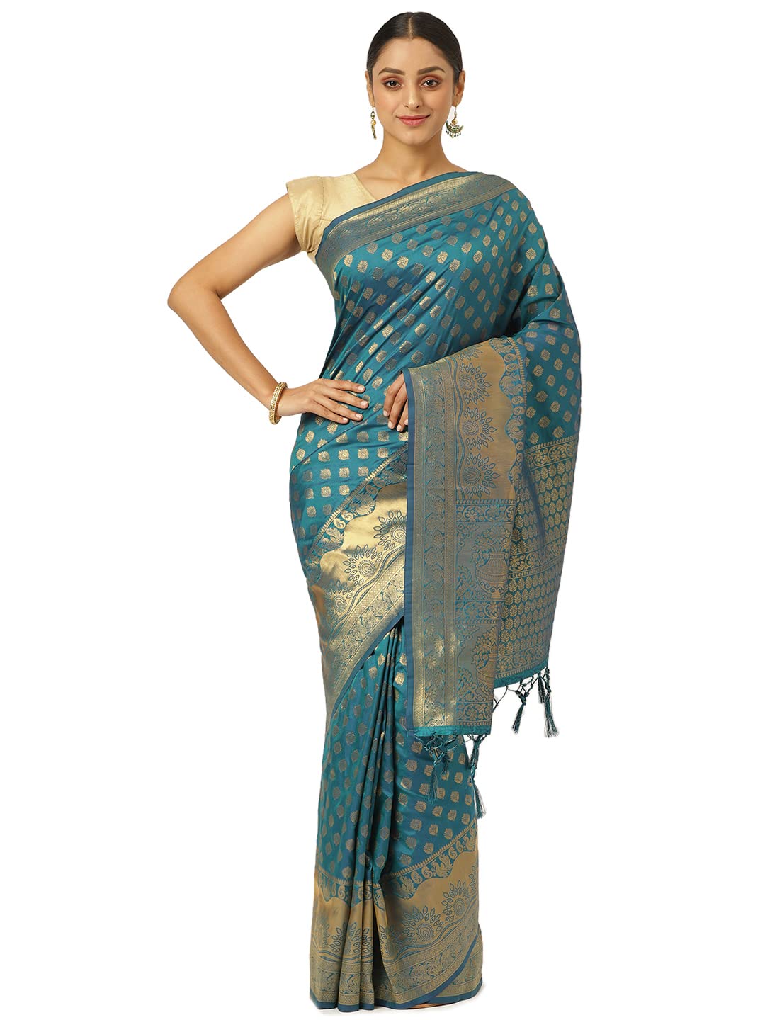 KARAGIRI Womens Banarasi Silk Blue Saree With Blouse Piece