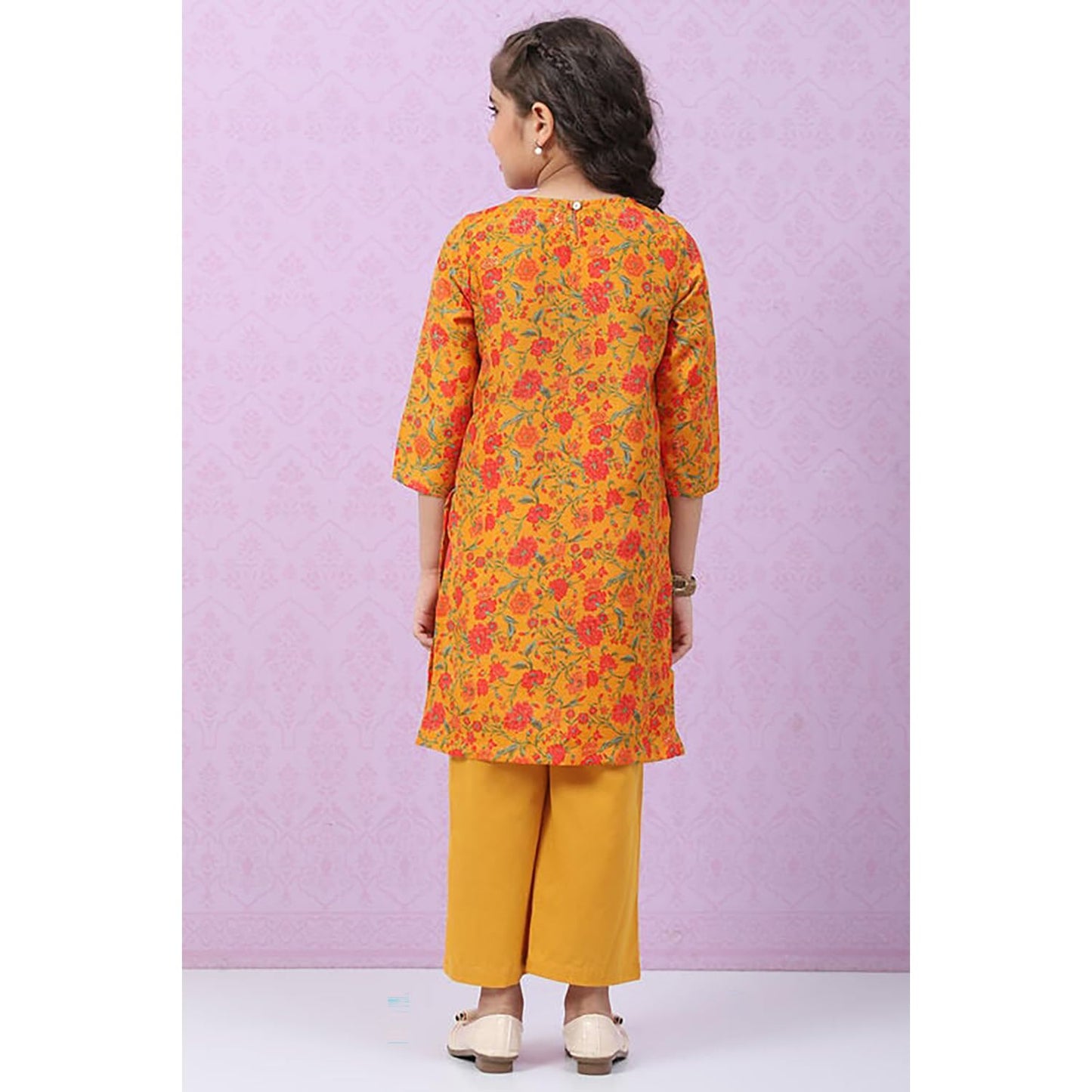 BIBA Girls Polyester Straight Printed Suit Set(KW4847E_13_Brown)