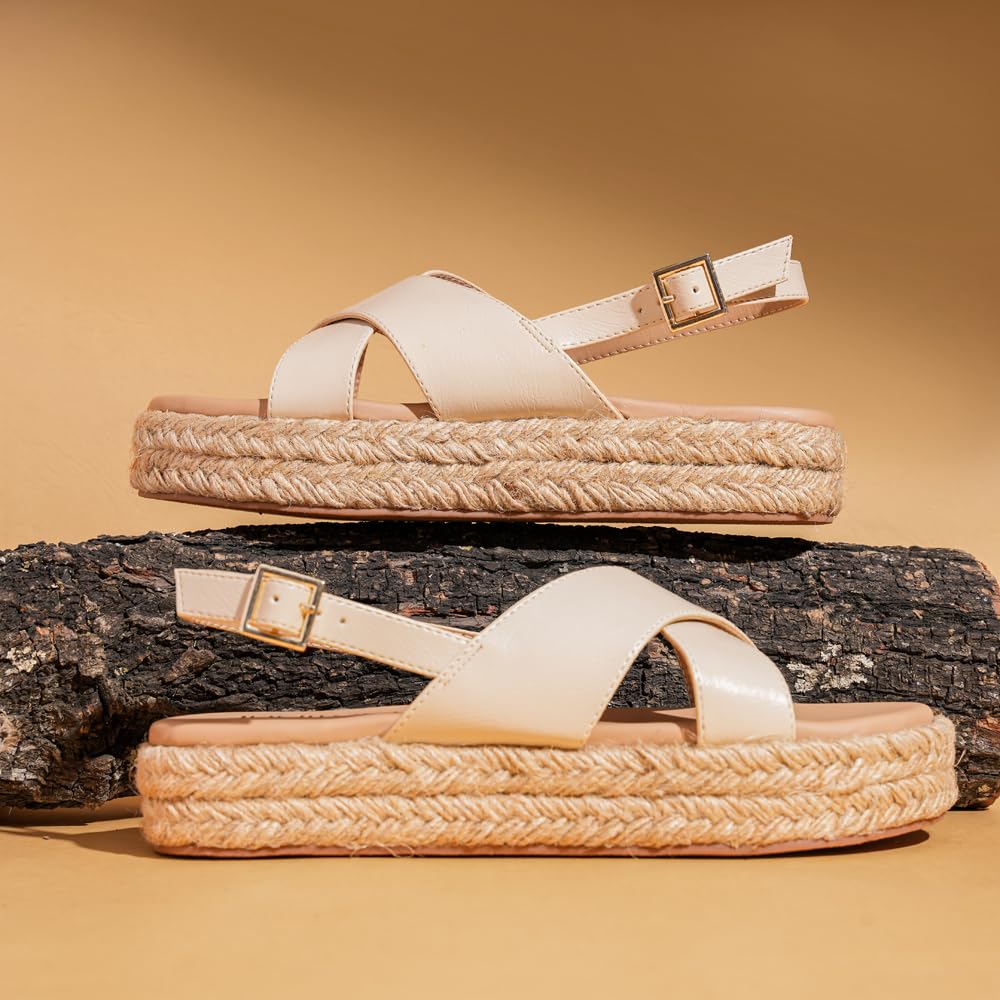 Indifeet Heels for Women Woman Stylish Wedges Sandals Ladies Latest Heel Chappals Girls Comfortable Wedge Sandal Female Fancy Platform Chappal Footwear Women’s Trendy Flatform Espadrilles Cream