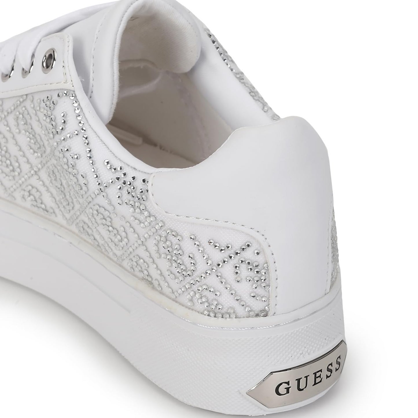 GUESS Women White Embellished Lace-Up Sneakers