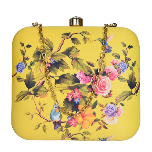 Artklim Printed Yellow Birds Clutch