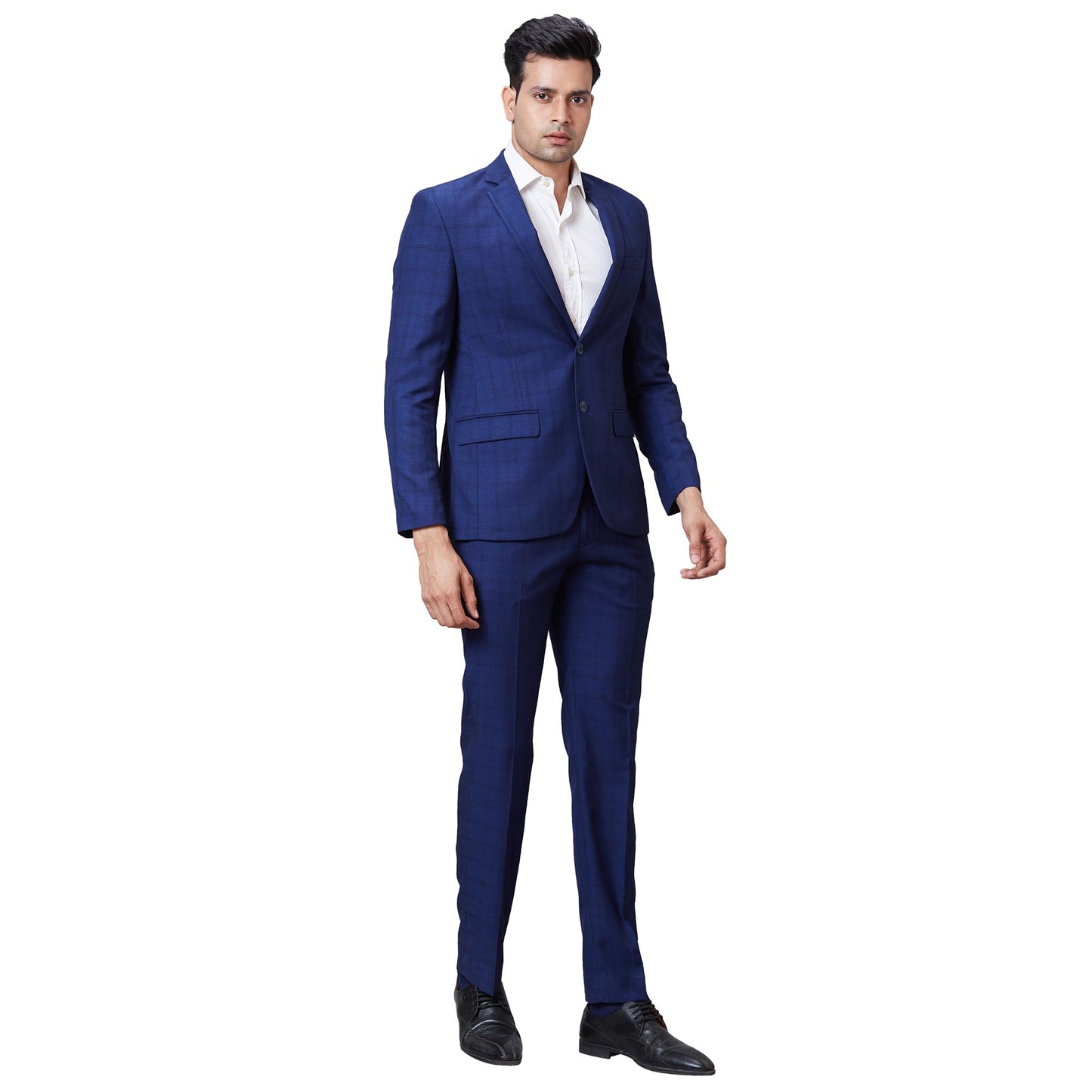 Park Avenue Men Super Slim Fit Twill Pattern Terry Rayon Blend Narrow Collar Flat Front Formal Suit (Size: 100)-PMDP04568-B8 Dark Blue