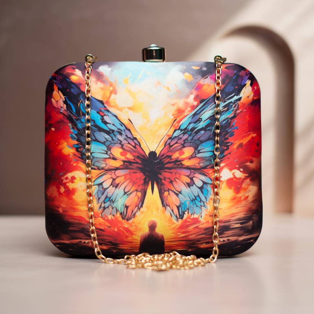 Artklim Multicoloured Butterfly Printed Clutch