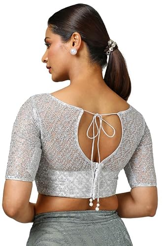 Soch Womens Silver Net Embroidered Padded Blouse with Sequins