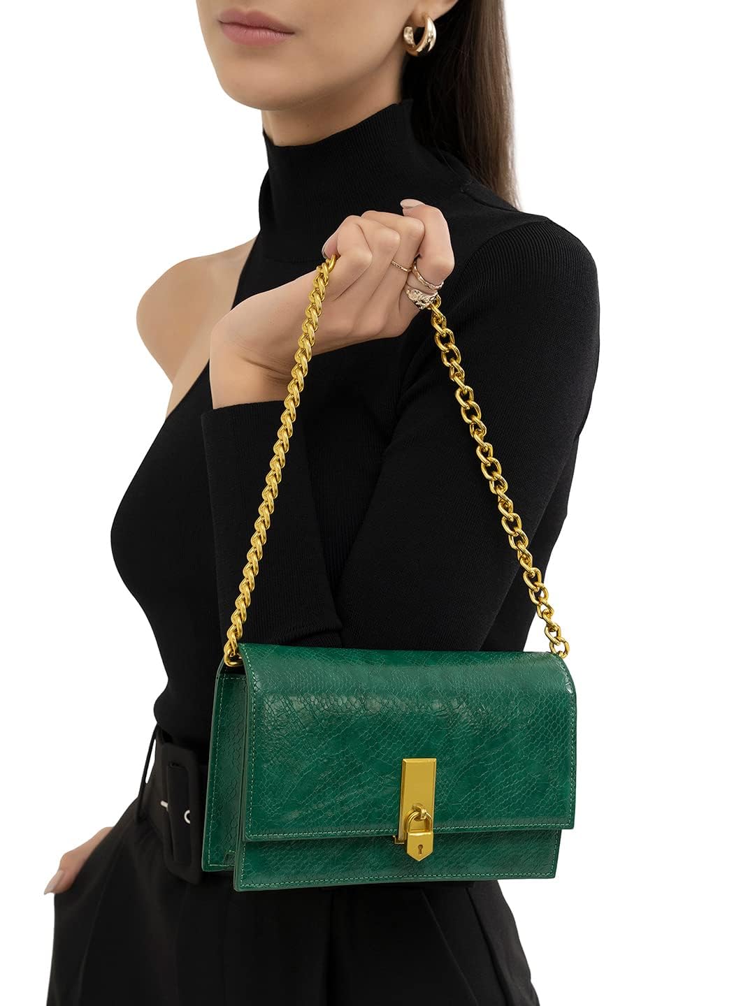 Miraggio Women Mila Shoulder Clutch Bag With Chain Strap For Party | Casual Clutch Purse, Green