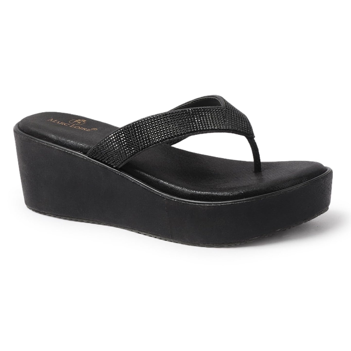 Marc Loire Women's Embellished Slip-On Fashion Sandals | Wedges for Women | Anti-Slip Sole & Comfortable Heels (Black, UK Footwear Size System, Adult, Women, Numeric, Medium, 8)