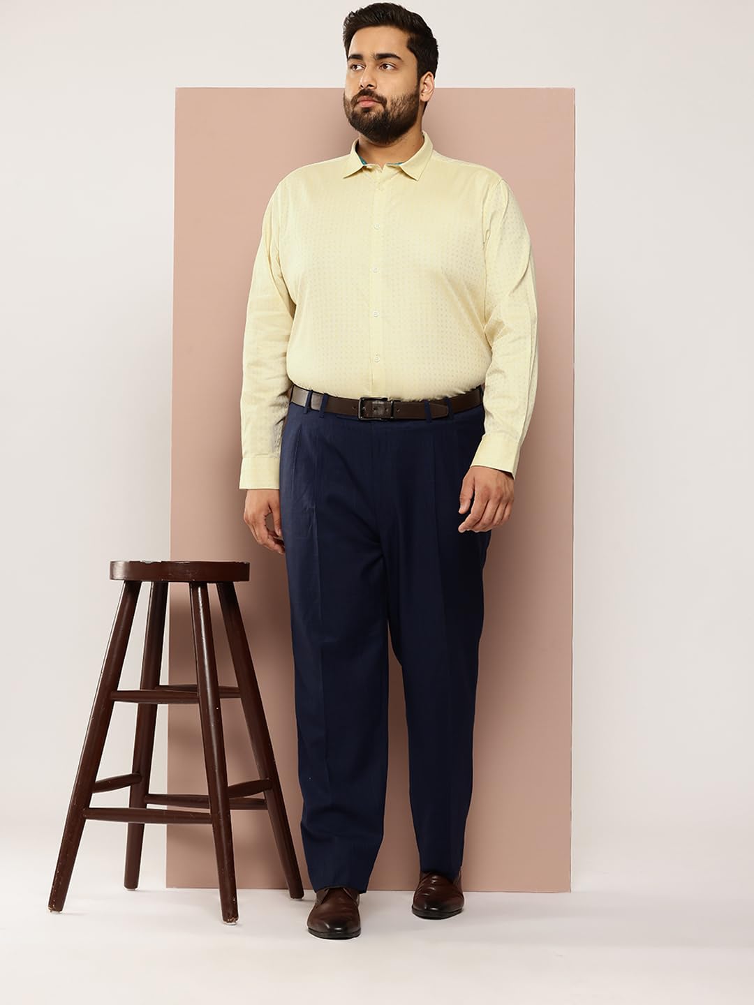 Thomas Scott Mens Plus Size 100% Cotton Full Sleeves Textured Formal Shirt (TS1340_Yellow, 4XL)