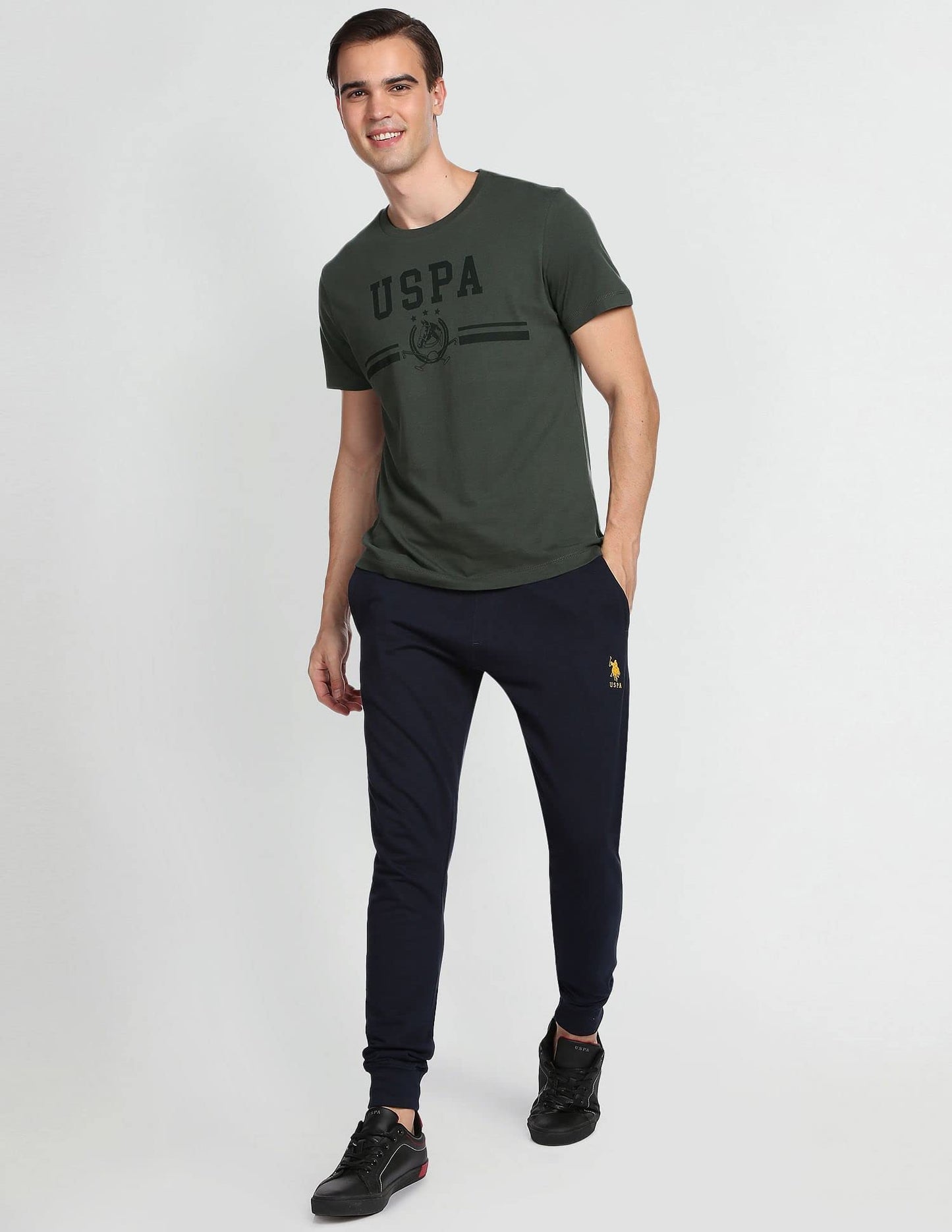 U.S. POLO ASSN. Brand Printed Cotton T-Shirts for Men - Breathable & Comfortable, Half Sleeves Mens Casual T Shirts - XL, Olive