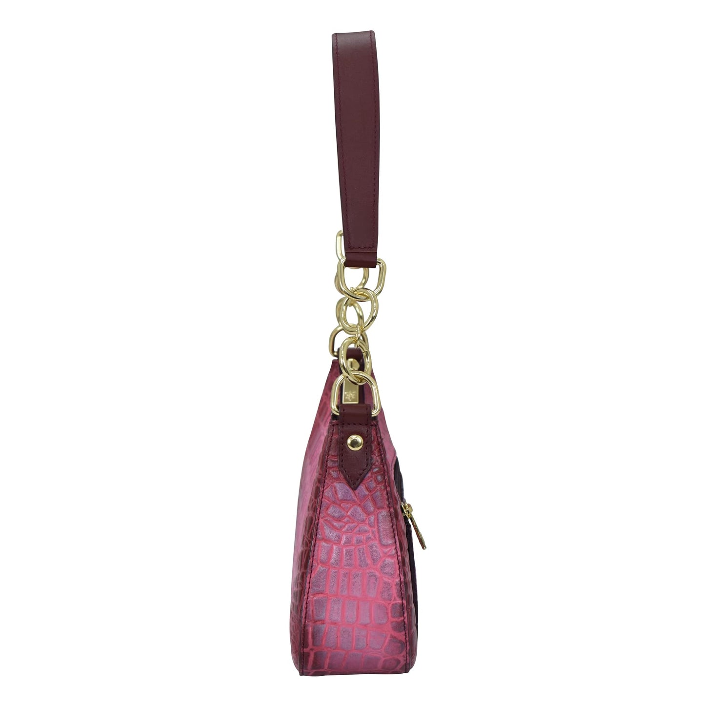 Anuschka Women’s Hand-Painted Genuine Leather Small Convertible Hobo - Croco Embossed Berry