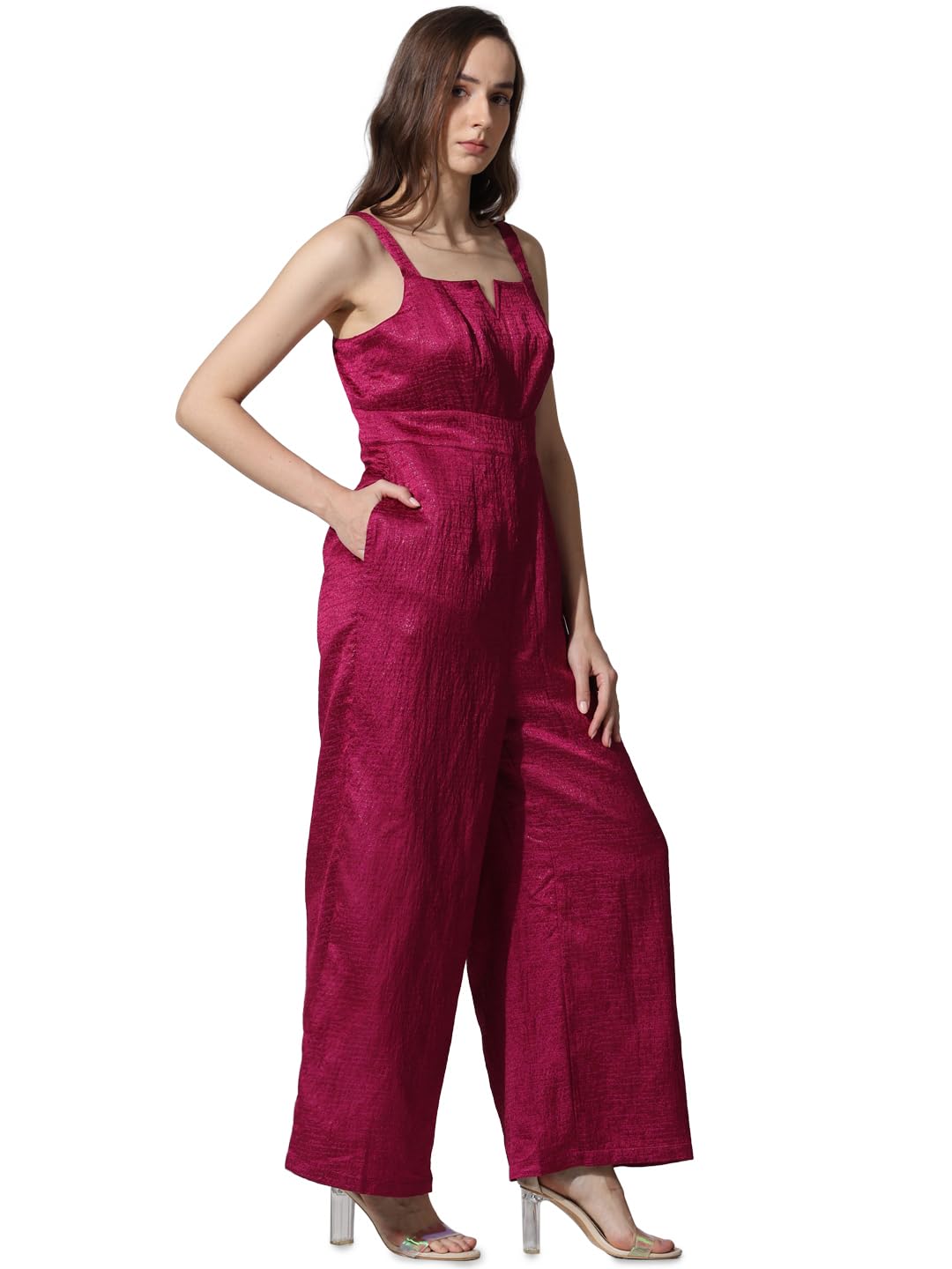 ONLY Women Solid Polyester Blend Full Length Pink Jumpsuit