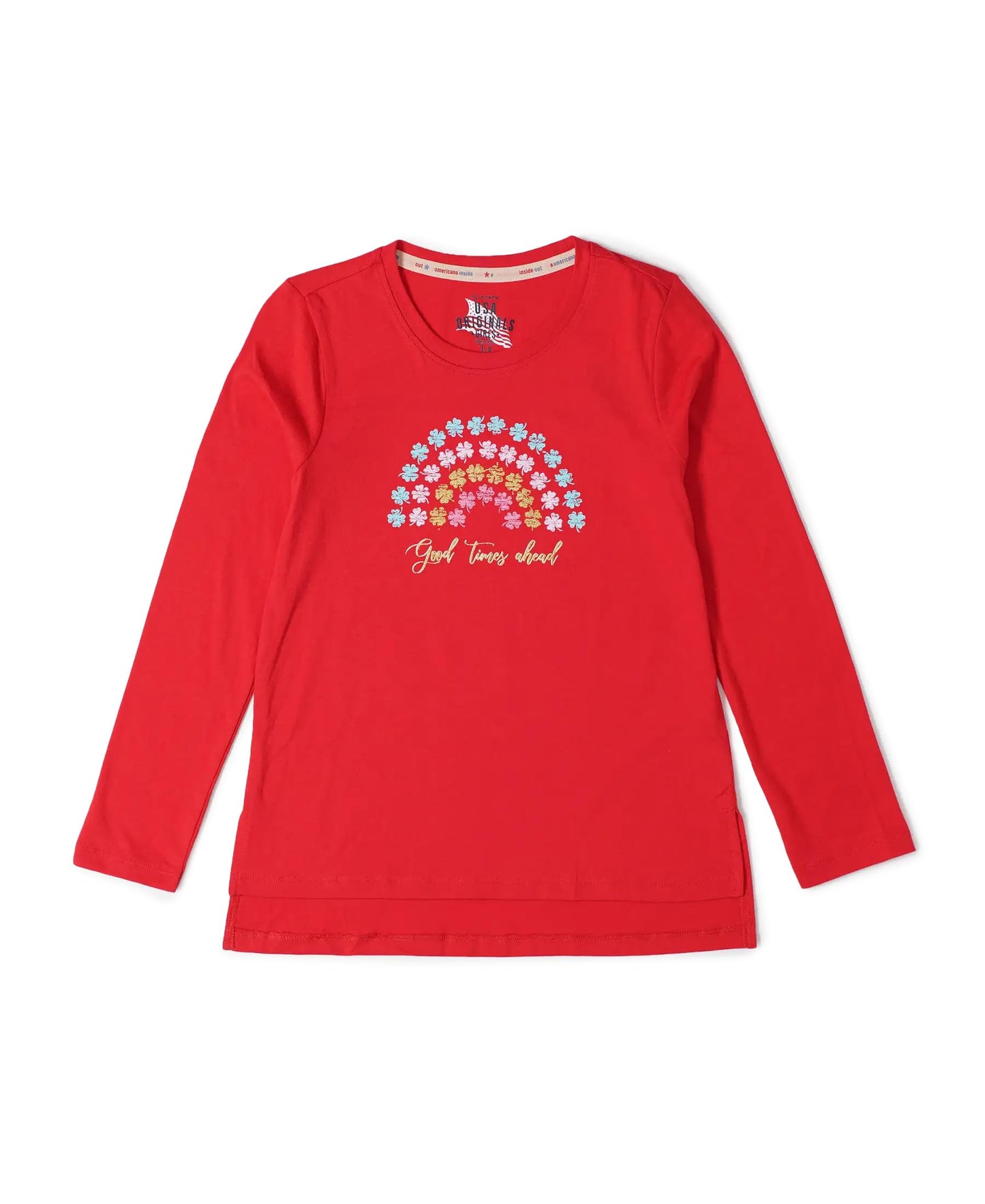 Jockey Girls Super Combed Cotton Regular Fit Full Sleeved Printed T-Shirt_Style_UG11_Rio Red_7-8 Yrs