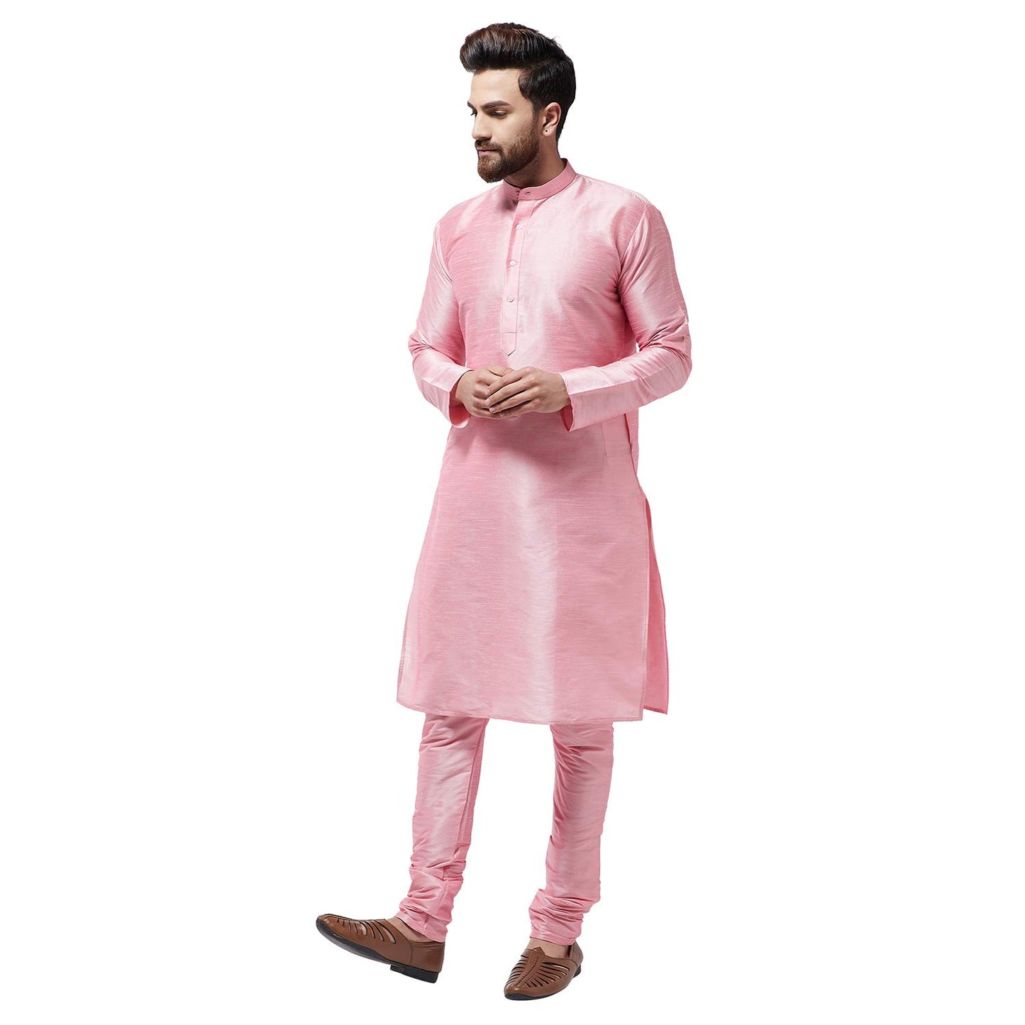 SOJANYA (Since 1958 Men's Silk Blend Pink Kurta & Churidaar Pyjama Set Size 42