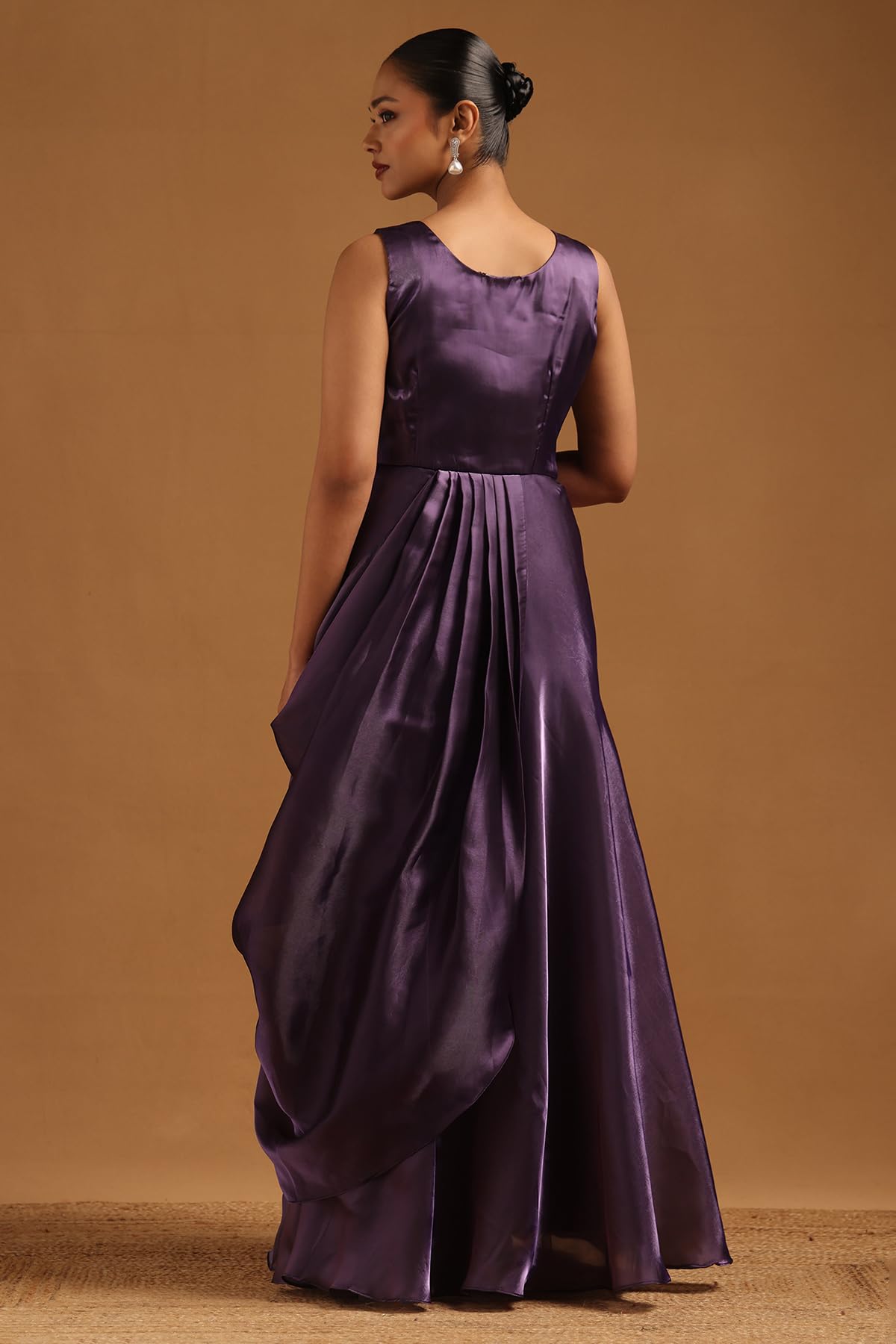 Soch Womens Purple Tissue Embellished Gown with Mirror Work