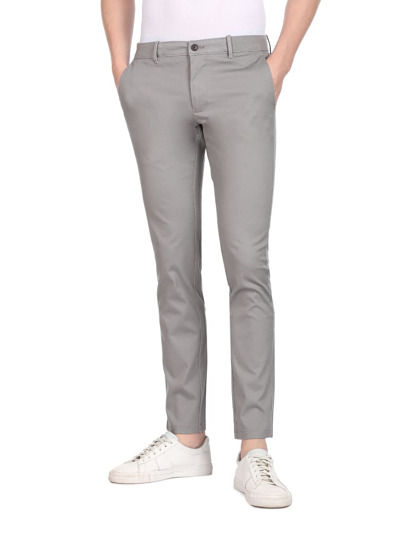 Arrow Men's Solid Slim Fit Acrylic Casual Trouser Grey