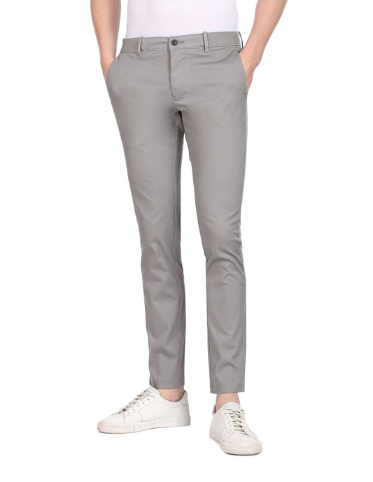 Arrow Men's Solid Slim Fit Acrylic Casual Trouser Grey