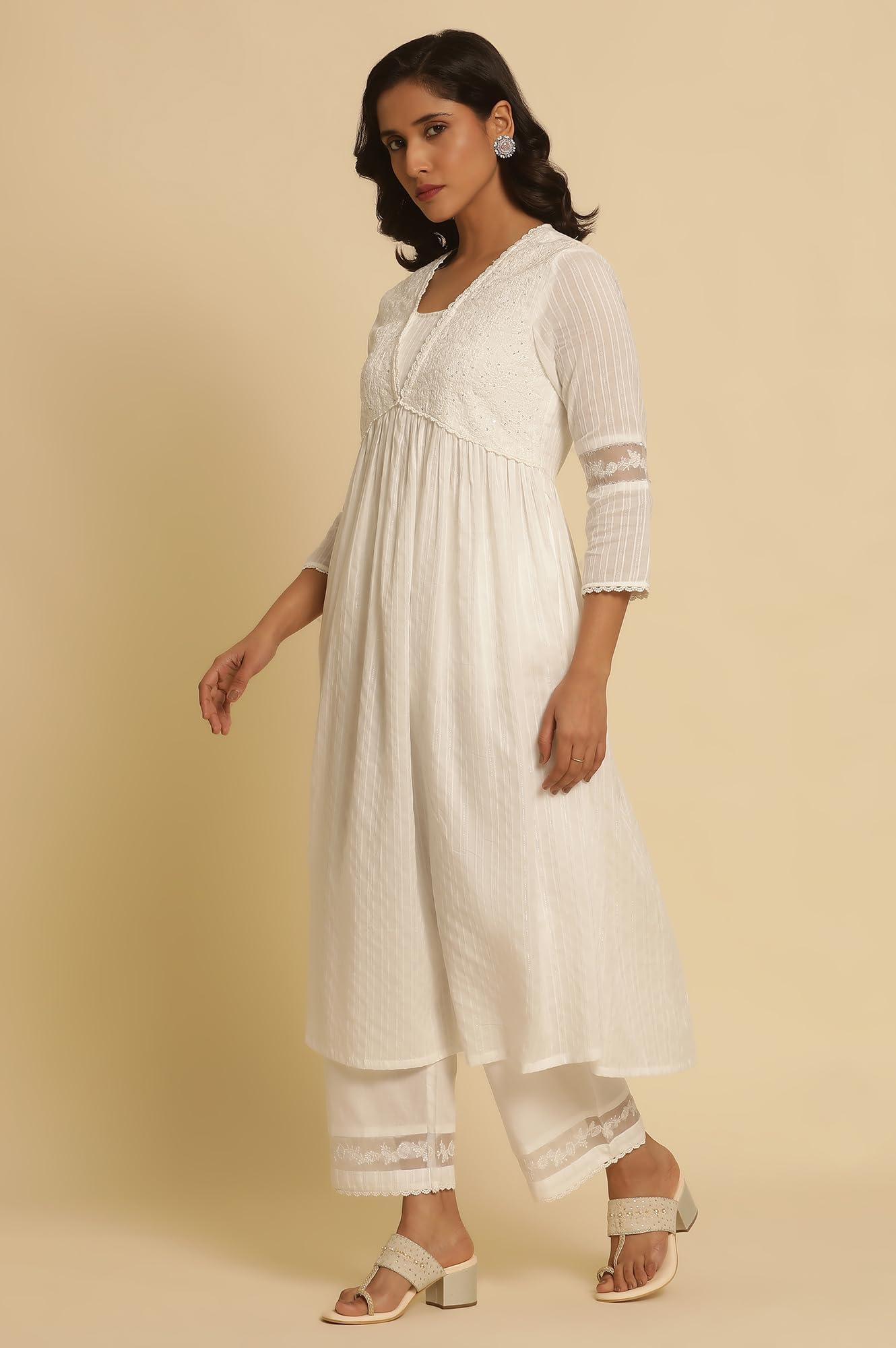 W for Woman W Women White Festive Solid Cotton Kurta, Straight Pant & Dupatta_24FEWS10494-221393_2XL
