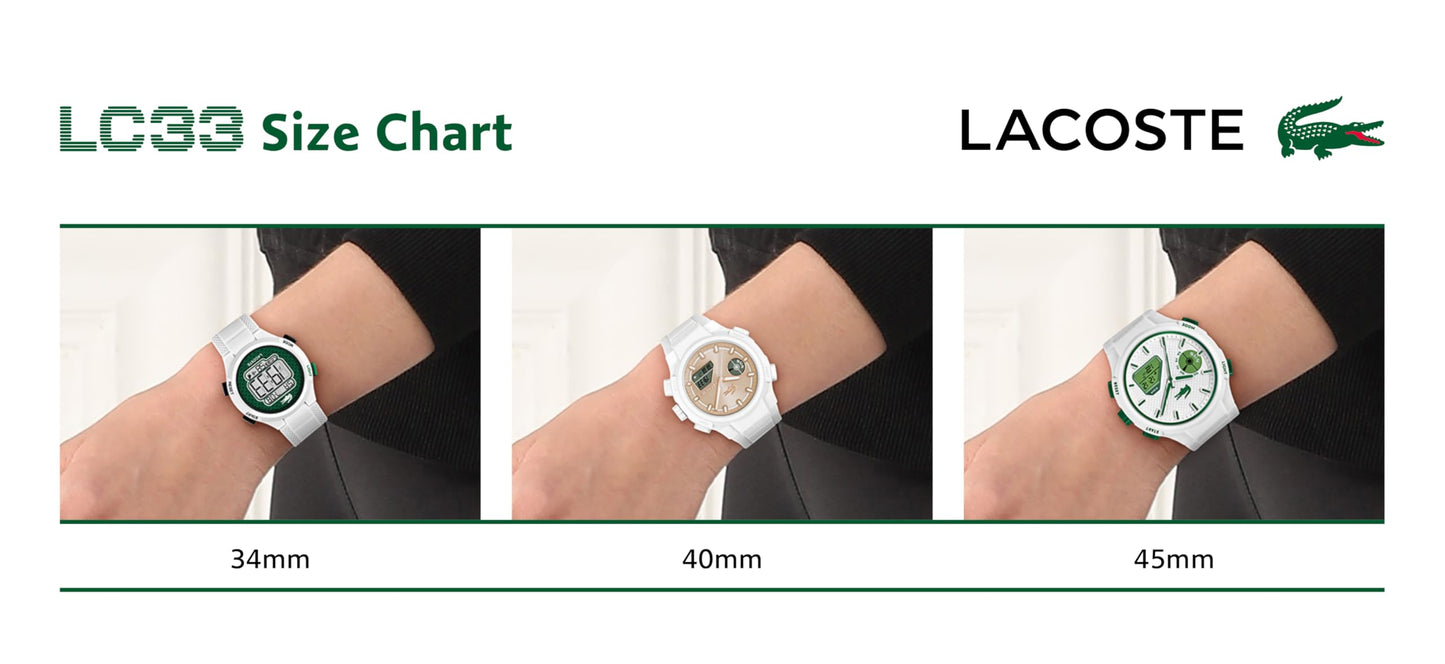 Lacoste LC33 Men's Analog and Digital Movement Watch, Silicone Strap, Water Resistant Up to 10ATM/100 Meters - Contemporary, Sporty - Premium Fashion Timepiece - Gift for Him - 43.75mm, White