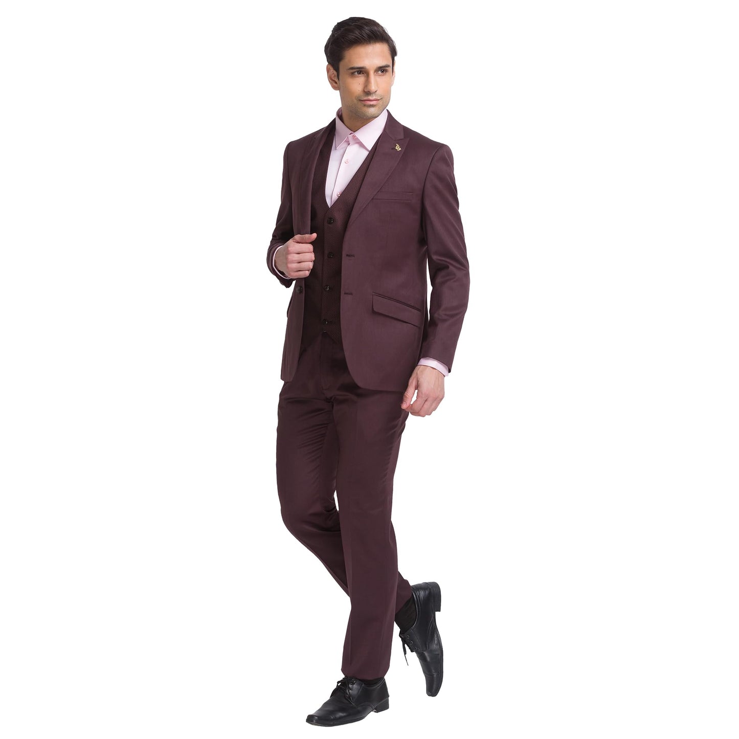 Raymond Men Contemporary Fit Solid Pattern Poly Wool Blend Peak Lapel Flat Front Formal Suit (Size: 104)-RIDH00662-O7 Dark Brown