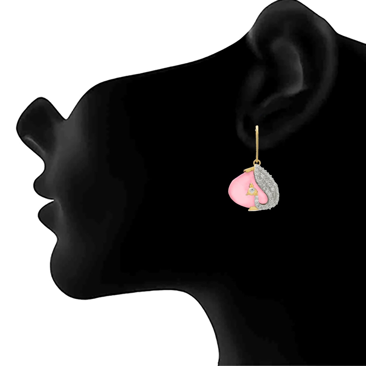 JFL- Fusion Ethnic One Gram Gold Plated Peacock Cz American Diamond Designer Earrings for Women and Girls (Baby Pink),Valentine