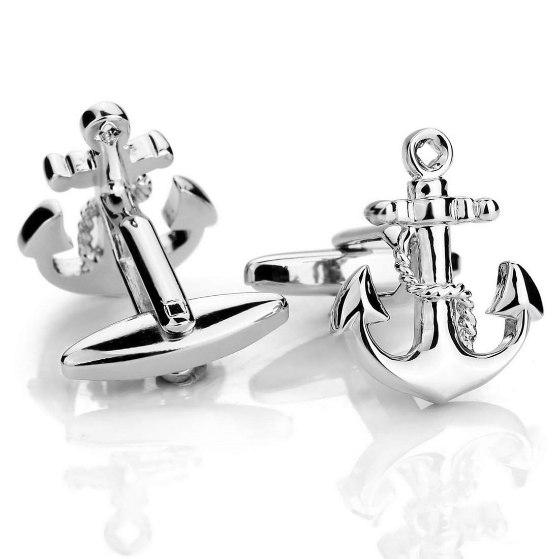 Peora Silver Plated Nautical Anchor Cufflinks for Men Boys Business Corporate Wedding Gift