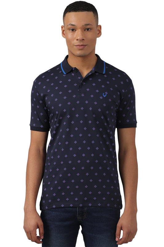 Allen Solly Men Navy Print Polo Neck T-Shirt