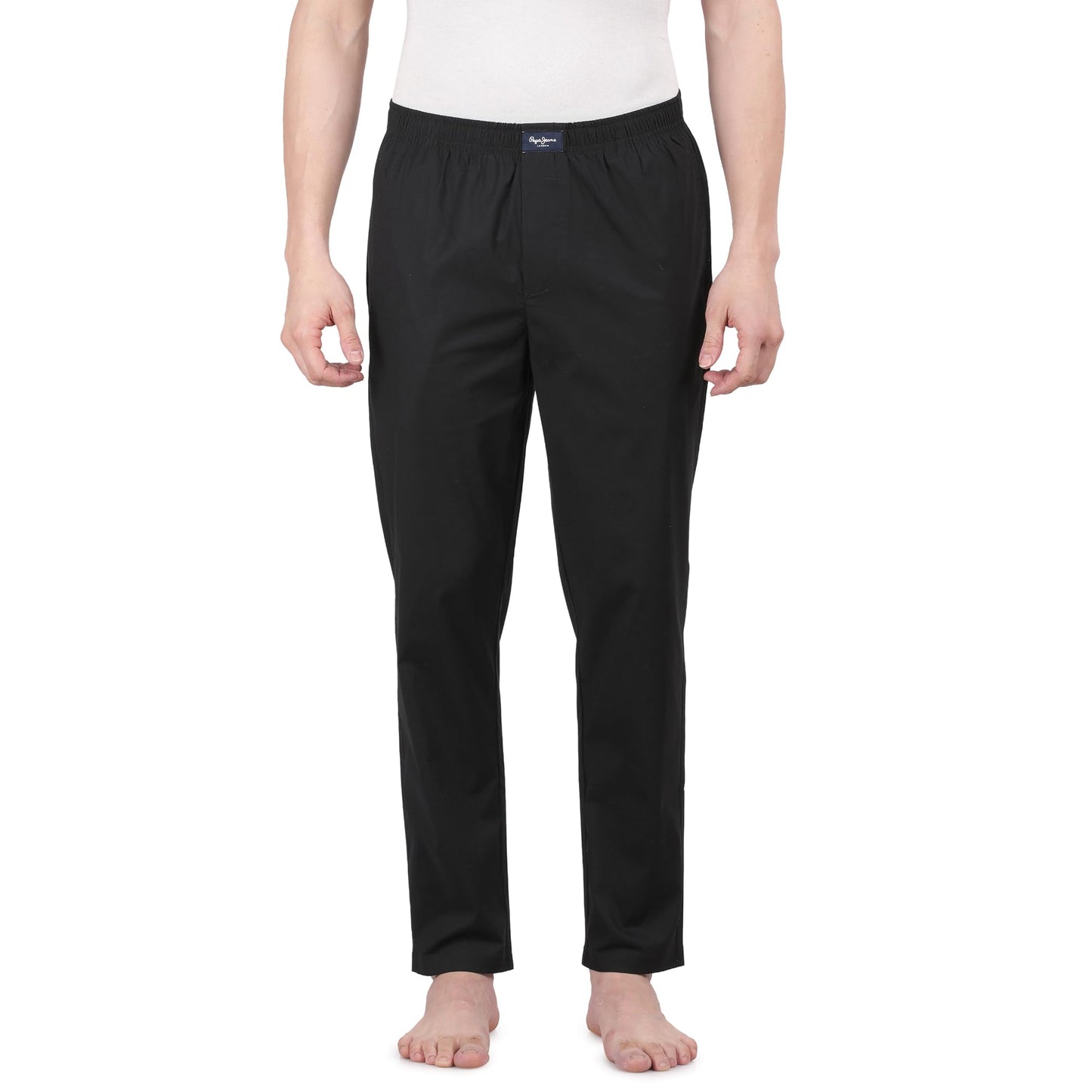 Pepe Jeans Men's Solid Woven Pyjama - BLACK - Medium