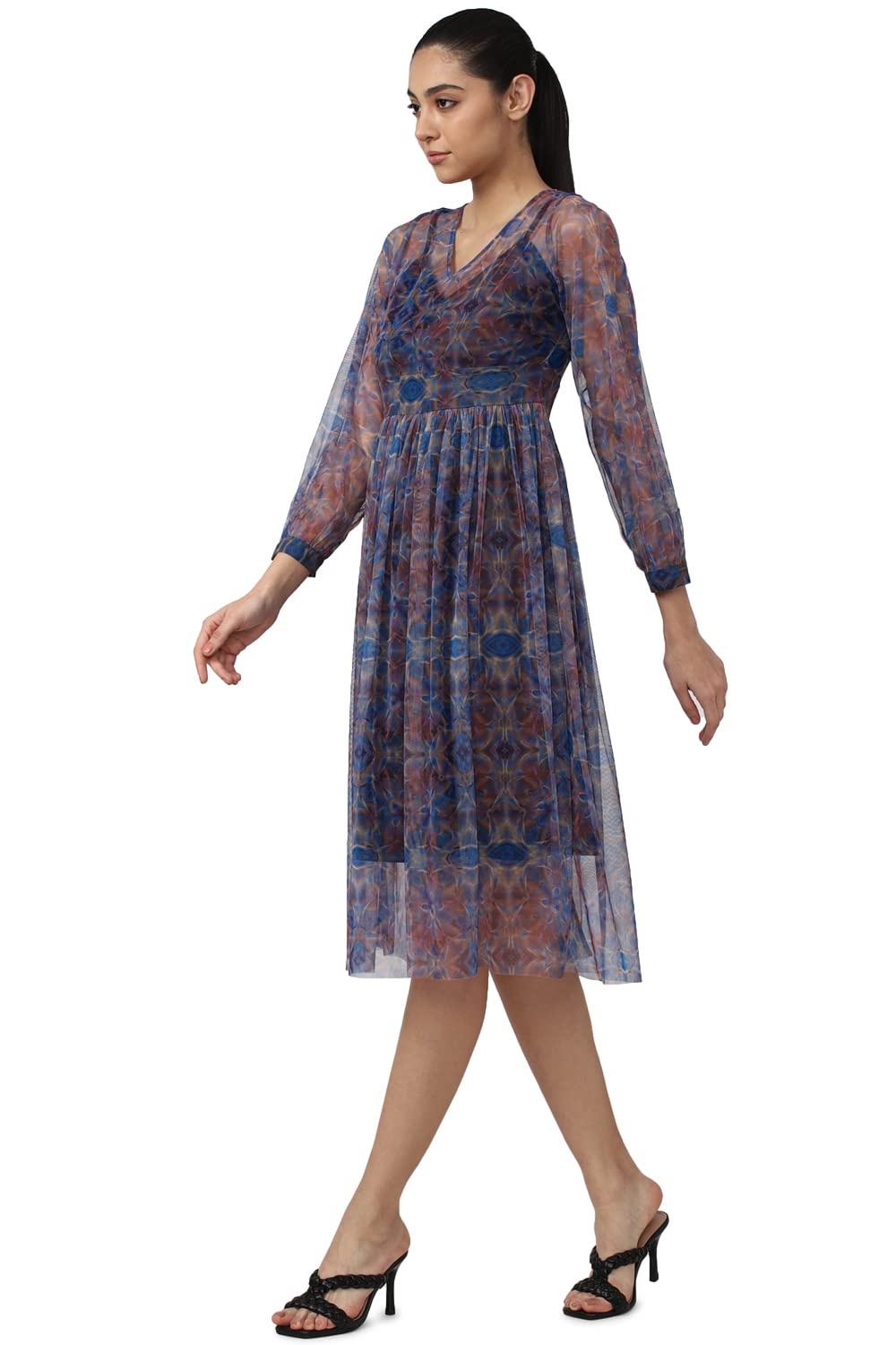 Van Heusen Women Knee Length Dress (VWDRERGFE63182_XL_Blue_XL)