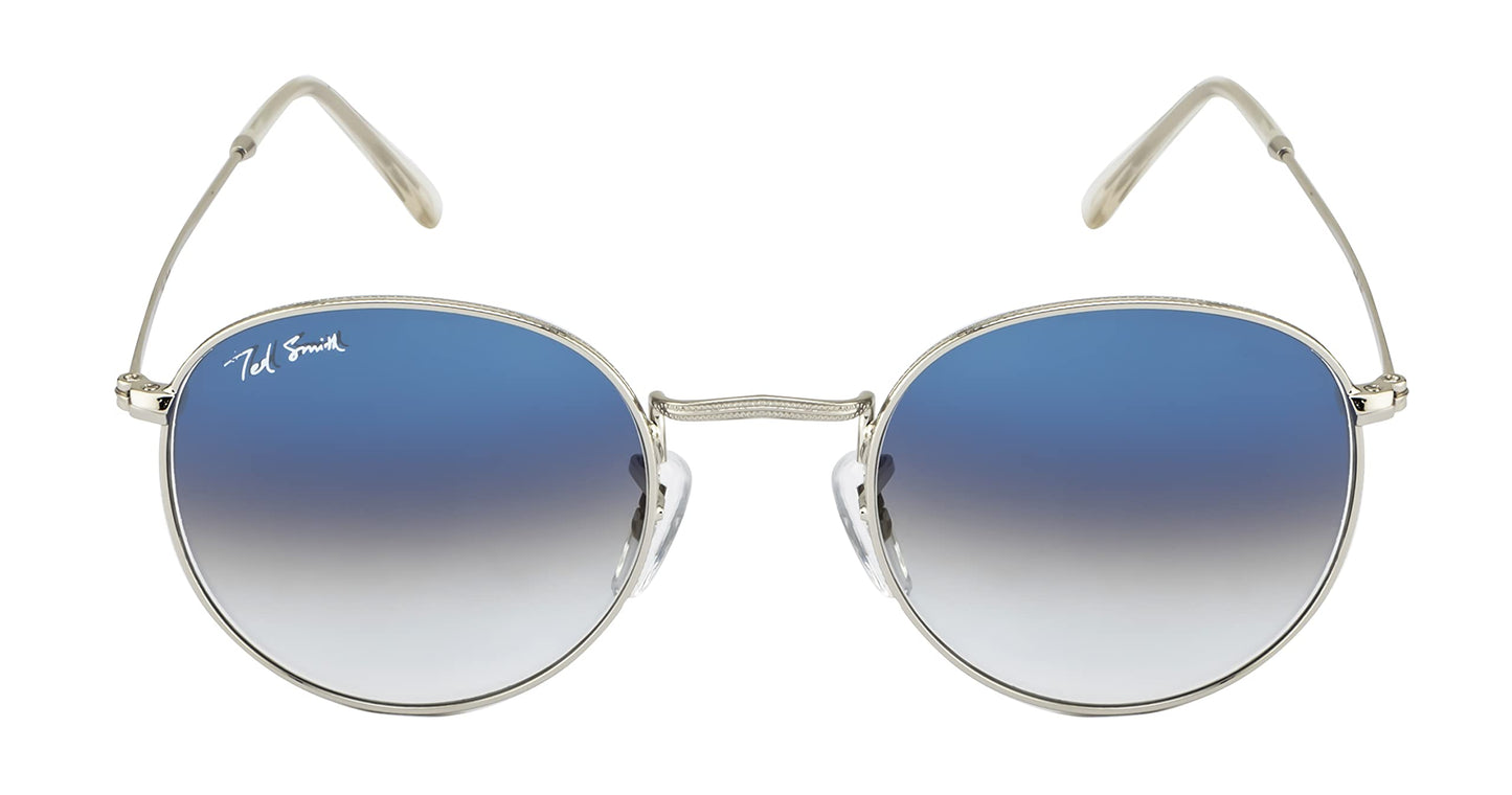 Ted Smith Men's Women's Glass UV Protection Blue Graded Lens Silver Round Sunglasses